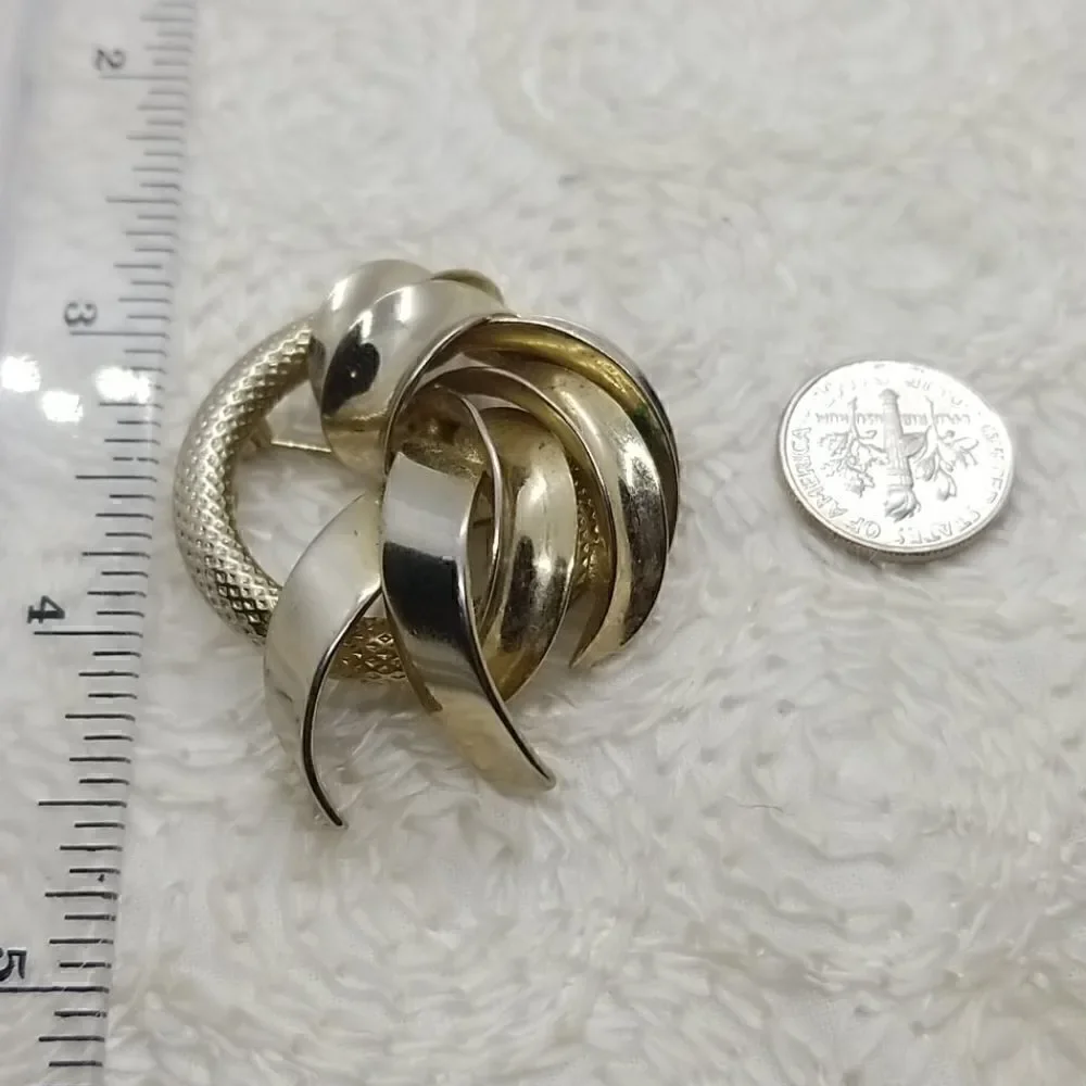Gold Circle Pin Brooch  wrapped by gold tone ribbon style